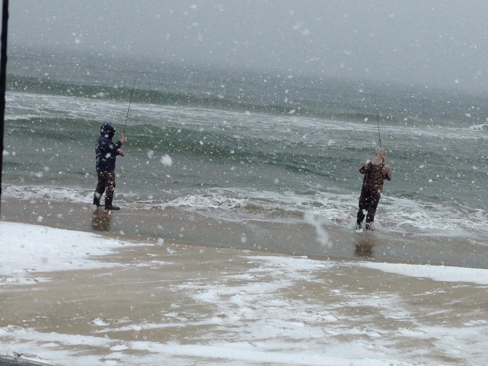 Drum Fishing on Snowy Cape Hatteras Beach